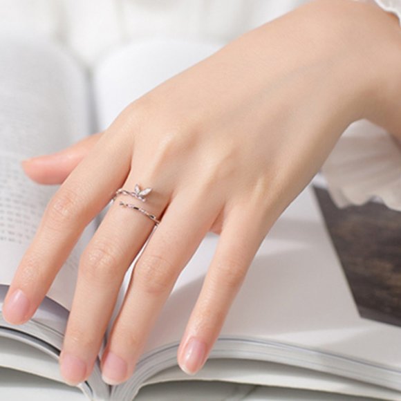 Sterling Silver Diamond Butterfly Adjustable Ring - Picture 2 of 8